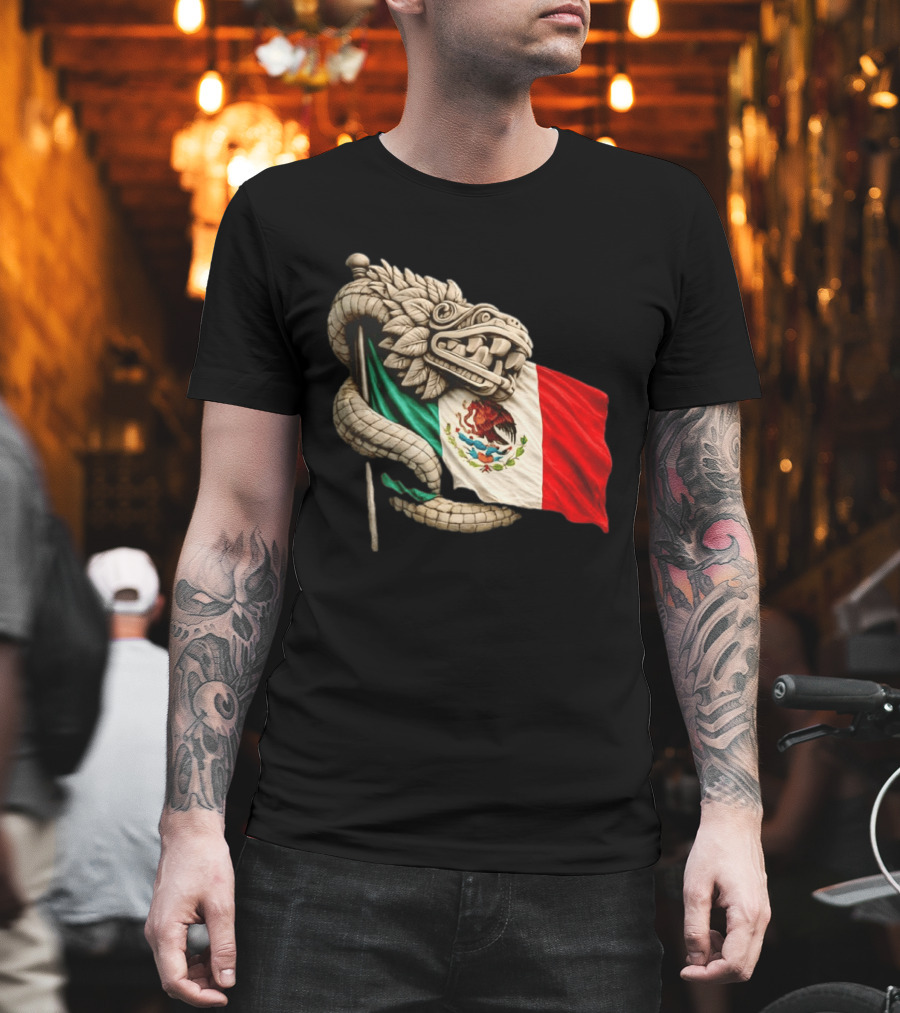 Quetzalcoatl Feathered Serpent Mexico Flag T-Shirt