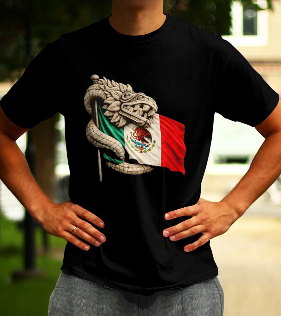 Quetzalcoatl Feathered Serpent Mexico Flag T-Shirt