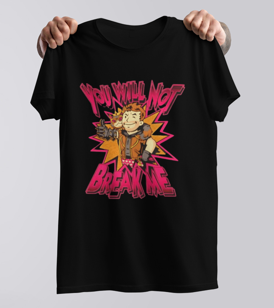 Vault Boy Fallout You Will Not Break Me Thumbs Up Power Armor Explosion T-Shirt