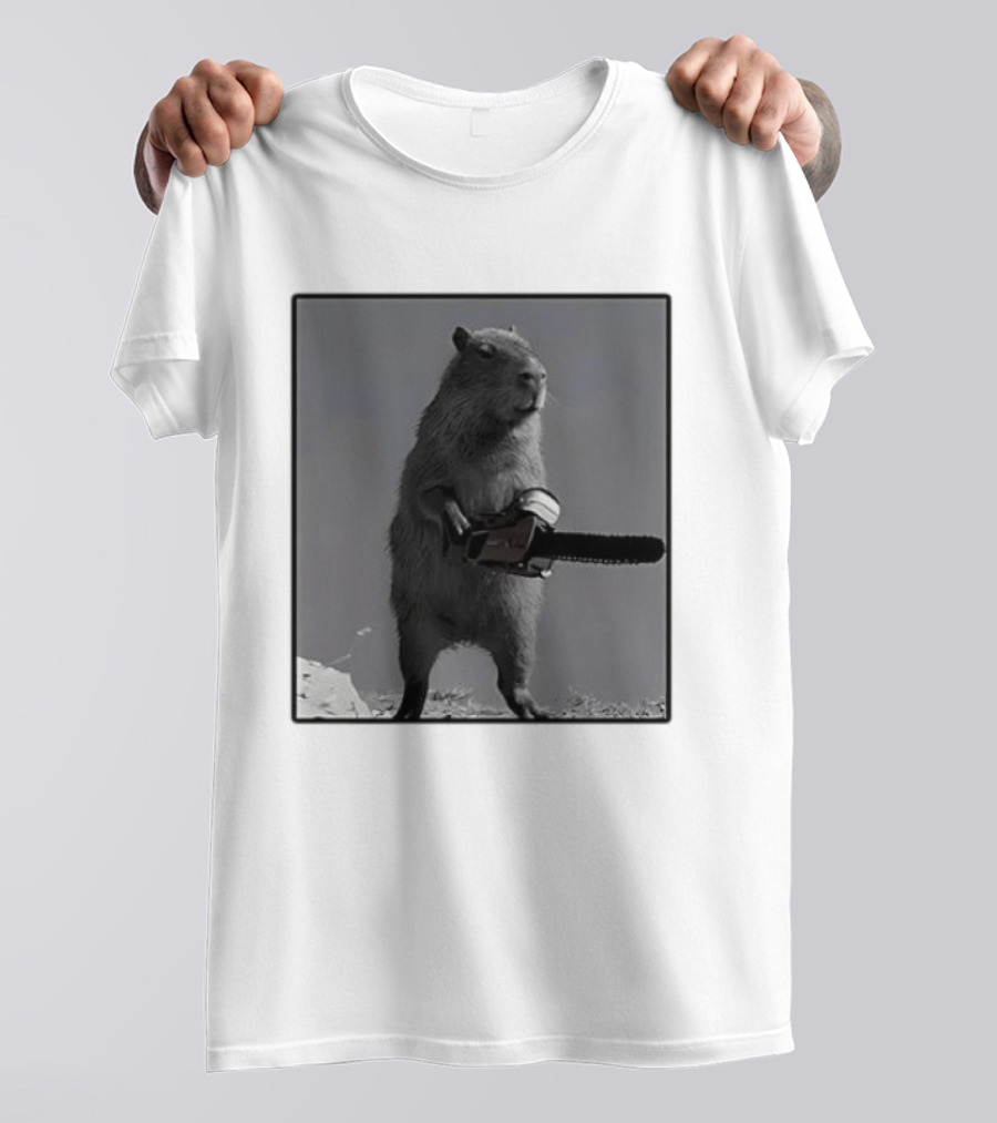 Capybara With Chainsaw Descent Into Madness Signs T-Shirt