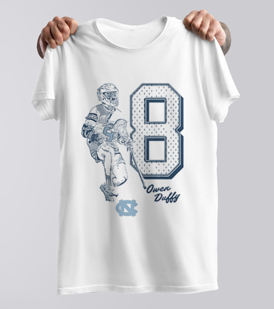 North Carolina Tar Heels Owen Duffy Number 8 Lacrosse T-Shirt