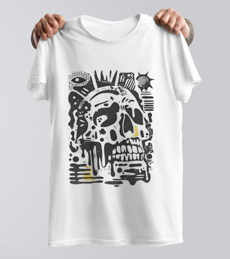 Dripping Skull Abstract Art With Crown And Eye T-Shirt