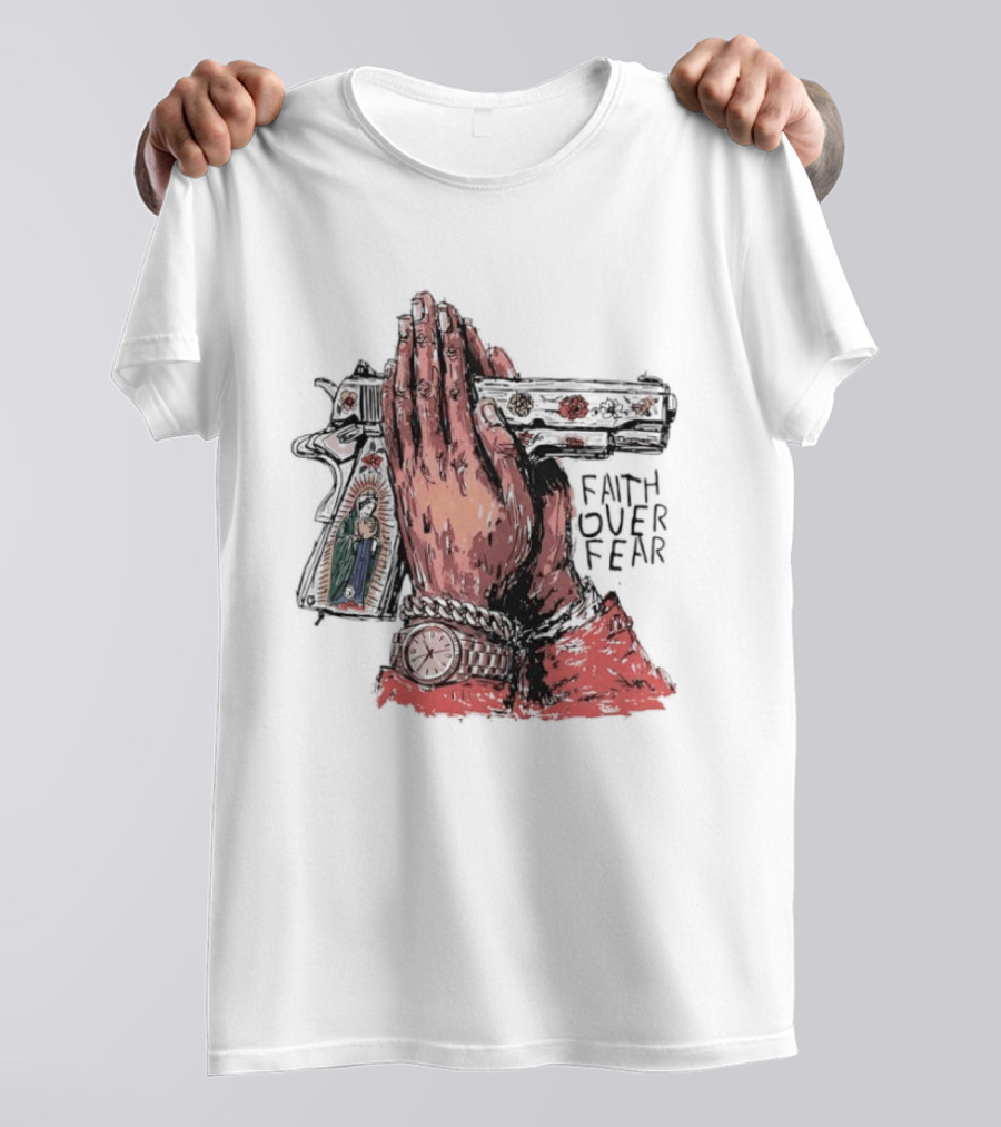 Our Lady Of Guadalupe Praying Hands Gun Faith Over Fear T-Shirt