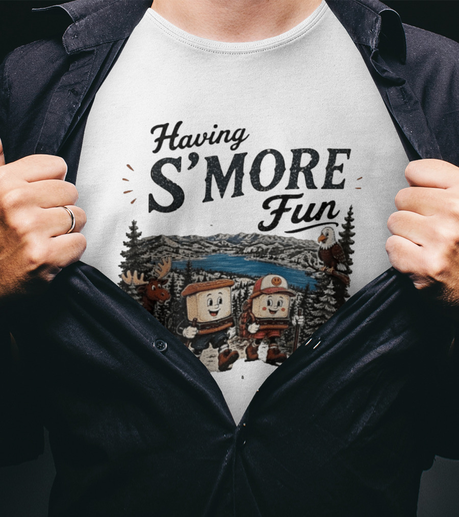 Having S'More Fun Camping Hiking At Bear Lake With Wildlife And Nature Scene T-Shirt