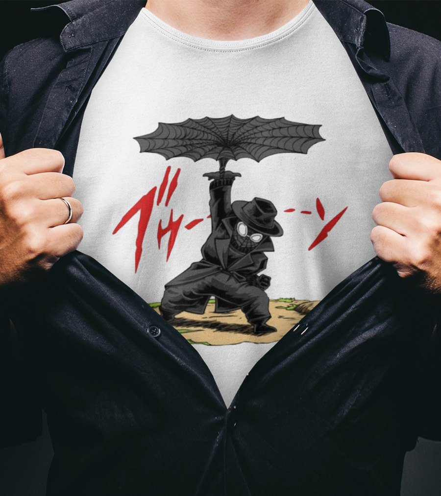 Spider Man Noir Marvel Comics Japanese Text Umbrella Scene T-Shirt