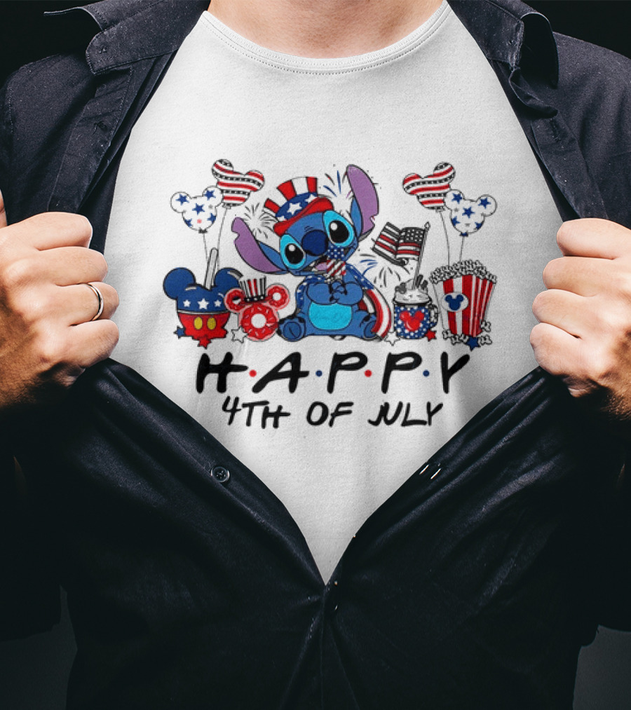 Lilo And Stitch Disney Happy 4th Of July Celebration USA Flags T-Shirt