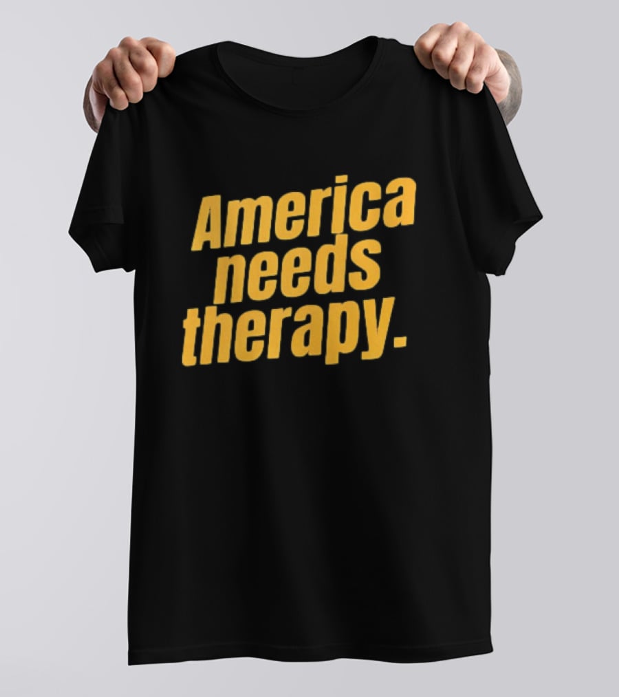 America Needs Therapy Brown Bold Yellow T-Shirt