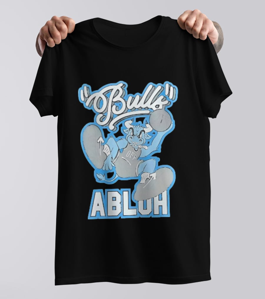 Bulls Abluh Off Blue Cartoon Basketball Character Jumping T-Shirt