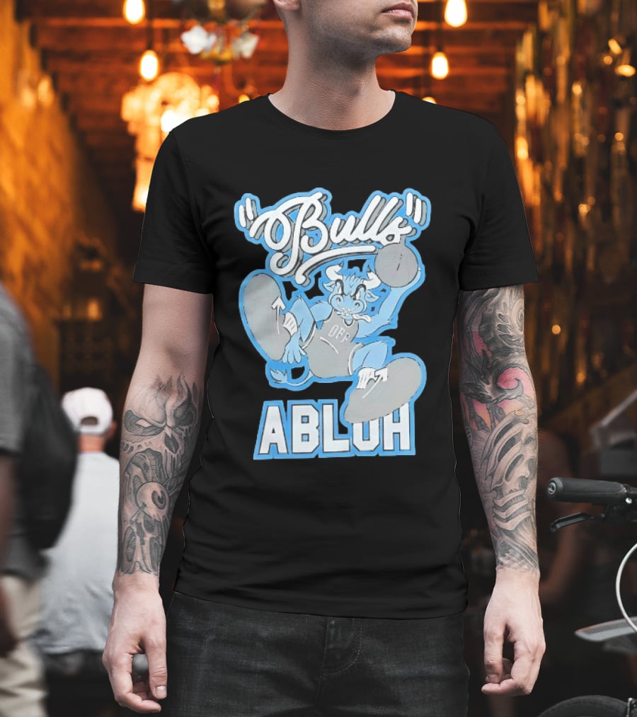 Bulls Abluh Off Blue Cartoon Basketball Character Jumping T-Shirt