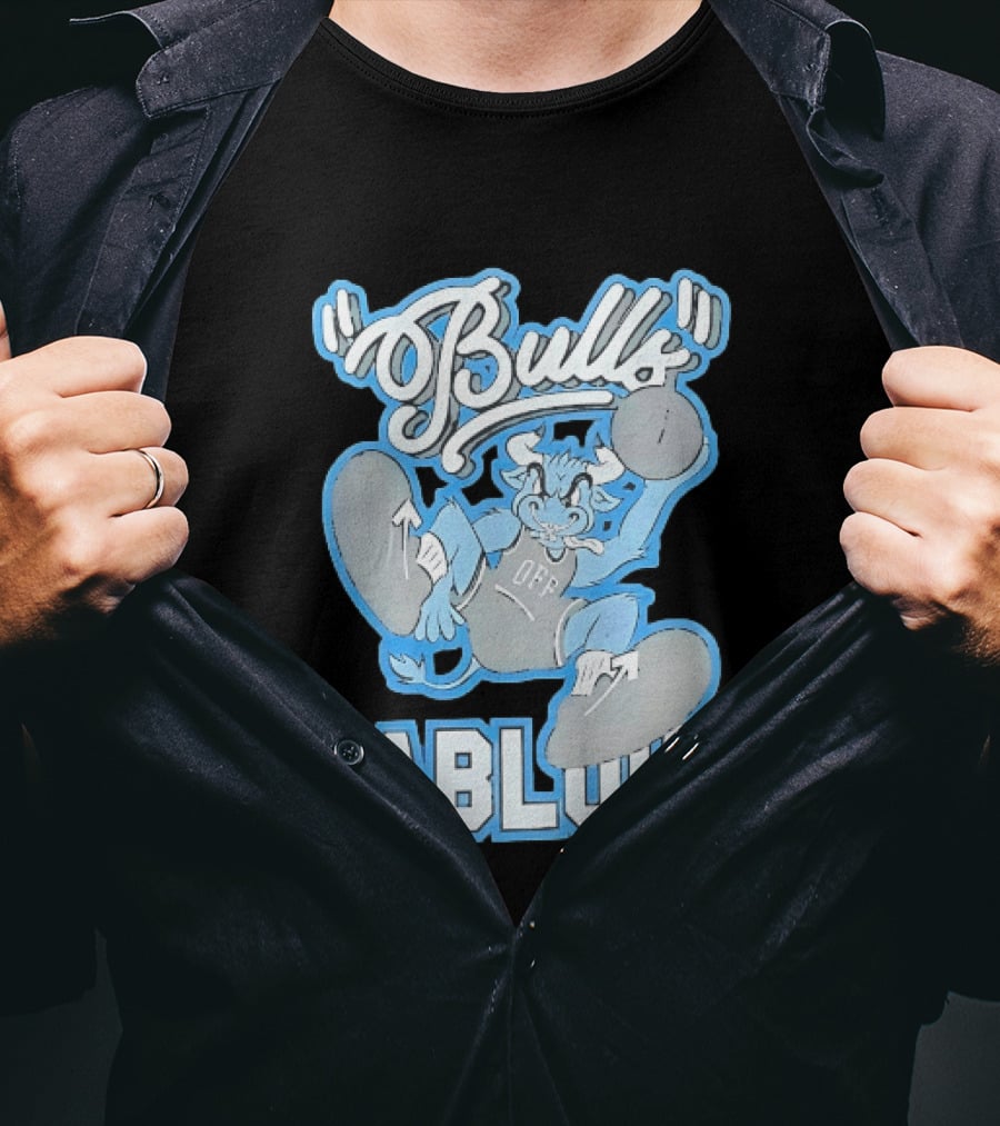 Bulls Abluh Off Blue Cartoon Basketball Character Jumping T-Shirt