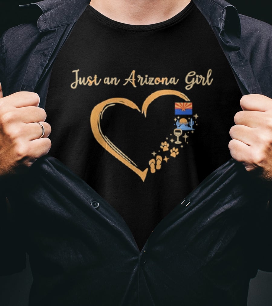 Just An Arizona Girl Heart With State Flag And Cactus T-Shirt