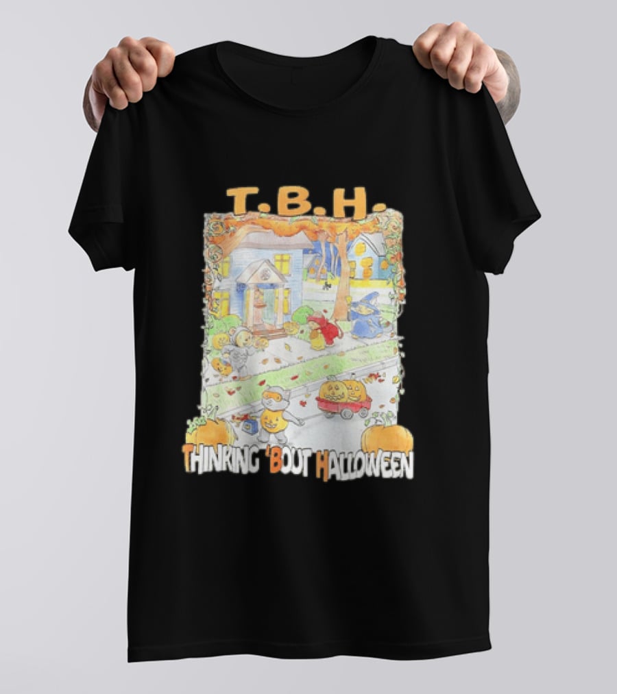 TBH Thinking 'Bout Halloween Animal Trick Or Treaters Fall Street Scene T-Shirt