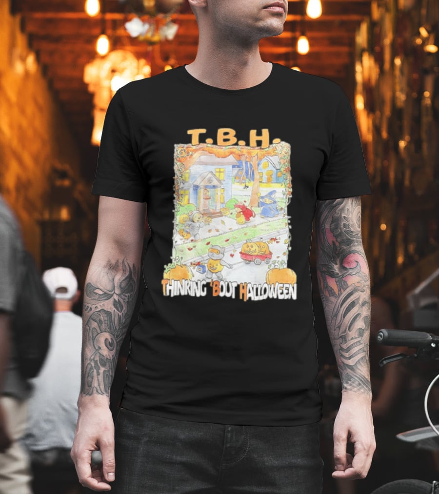 TBH Thinking 'Bout Halloween Animal Trick Or Treaters Fall Street Scene T-Shirt