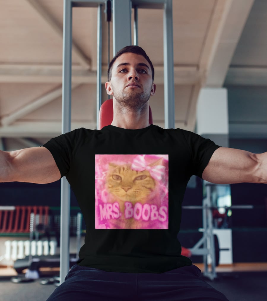 Mrs Boobs Cat Pink Aesthetic With Bow T-Shirt