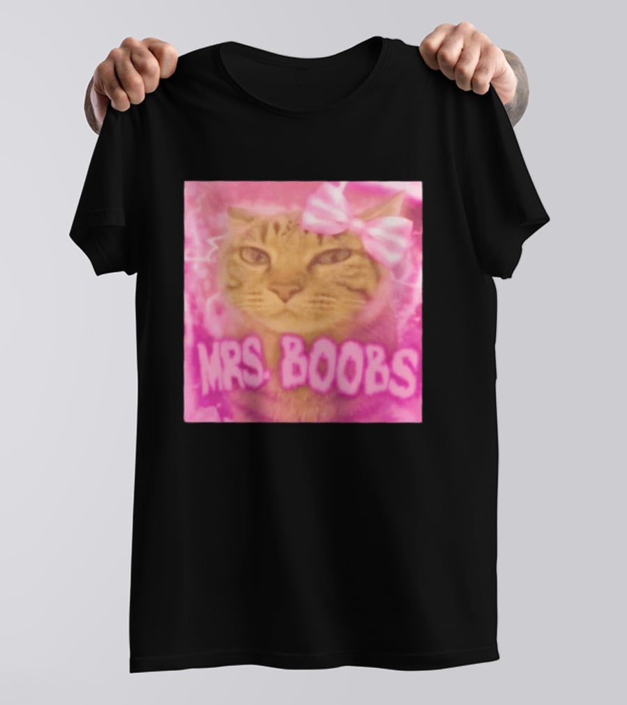 Mrs Boobs Cat Pink Aesthetic With Bow T-Shirt