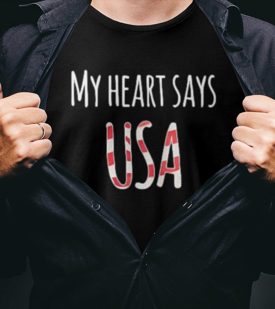 My Heart Says USA Red White Stripes T-Shirt