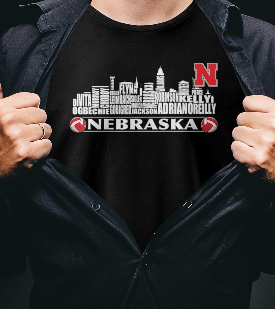 Nebraska Volleyball Player Roster Skyline N Huskers T-Shirt