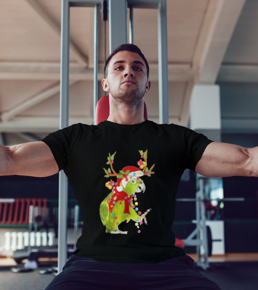 Festive Parrot Wearing Santa Hat And Reindeer Antlers T-Shirt