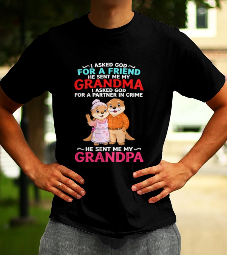 I Asked God For A Friend He Sent Me My Grandma Partner In Crime Grandpa Otter T-Shirt