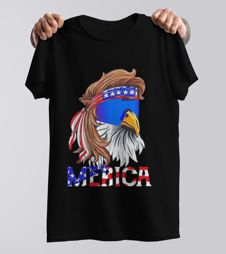 Patriotic Merica Bald Eagle Mullet Sunglasses USA Flag T-Shirt