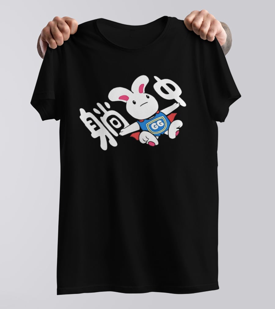 Rabbit GG Shield Flying Cute Bunny Character With Chinese T-Shirt