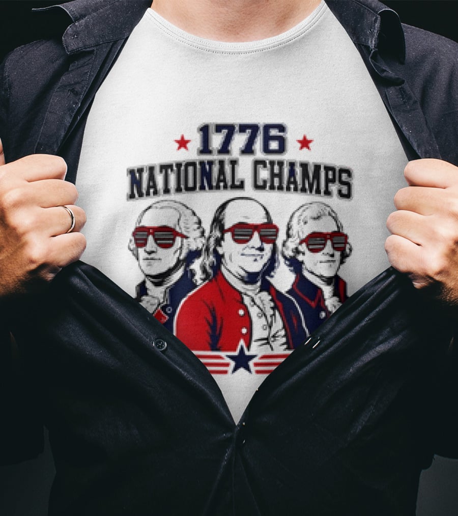 1776 National Champs Founding Fathers Red White Blue Sunglasses Stars T-Shirt