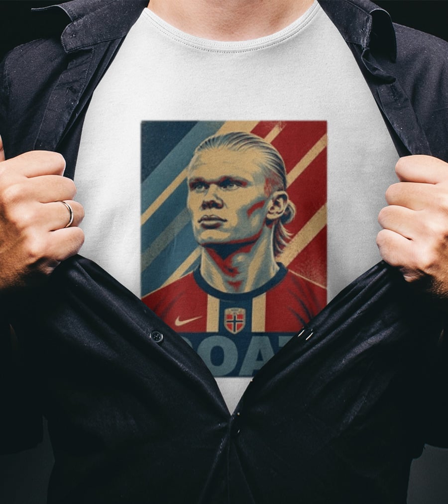Erling Haaland G.O.A.T Norway Soccer Legend Iconic Red Blue Stripes T-Shirt