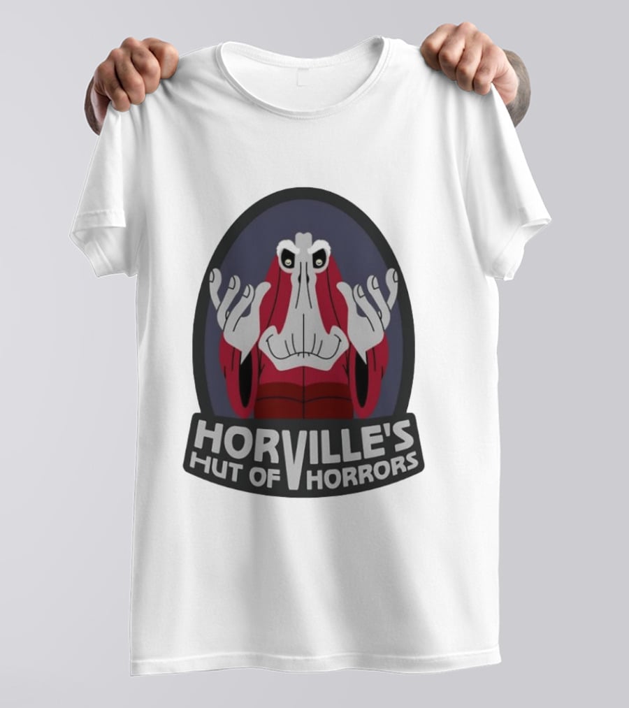 Horville's Hut Of Horrors Angry Red Clad Monster With Creepy Hands T-Shirt