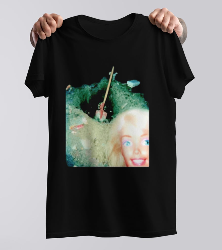 Barbie Doll Digging A Grave Shovel Surreal Scene T-Shirt