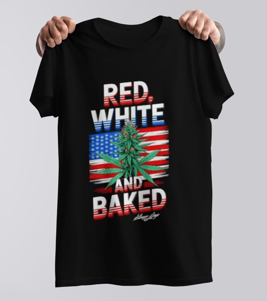 Cannabis Leaf Red White And Baked American Flag Stoner Days Fourth Of July T-Shirt