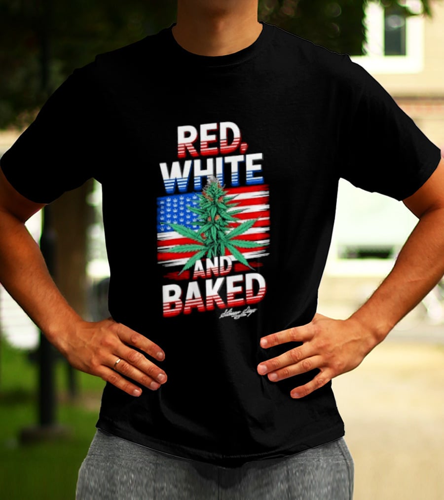 Cannabis Leaf Red White And Baked American Flag Stoner Days Fourth Of July T-Shirt