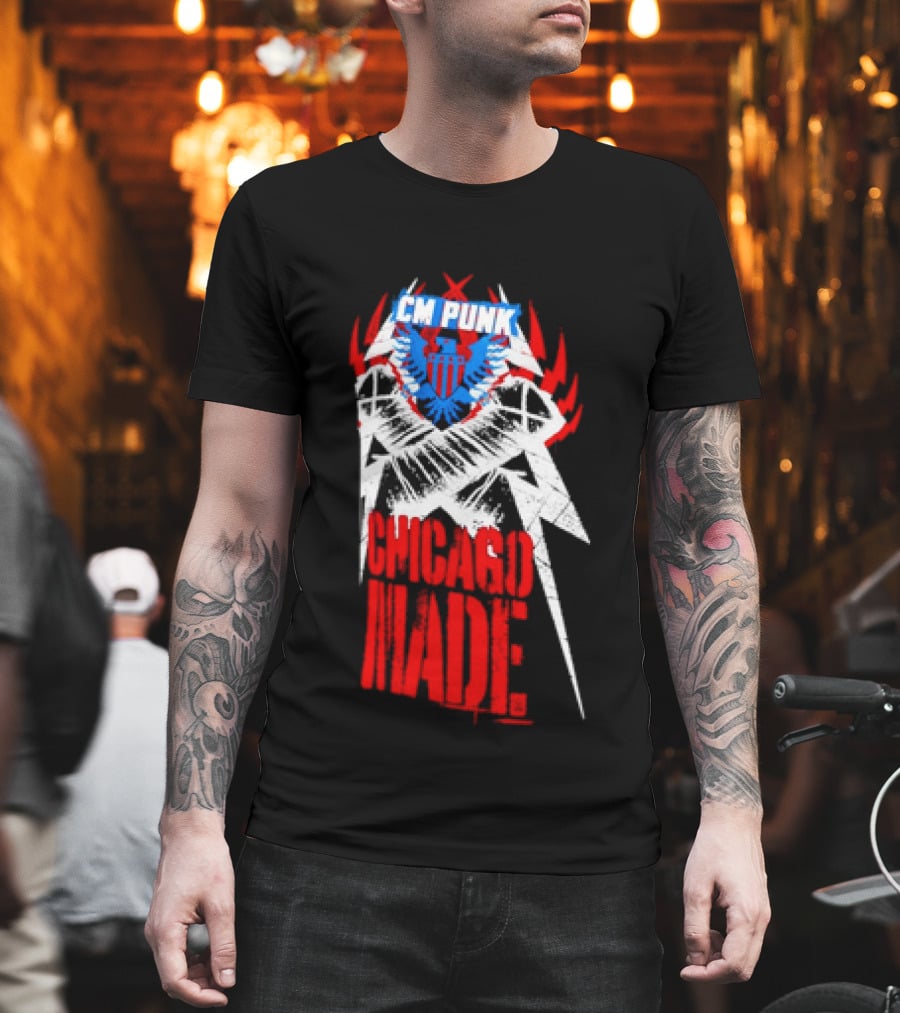 CM Punk Chicago Made WWE Wrestling Red And Blue Star T-Shirt