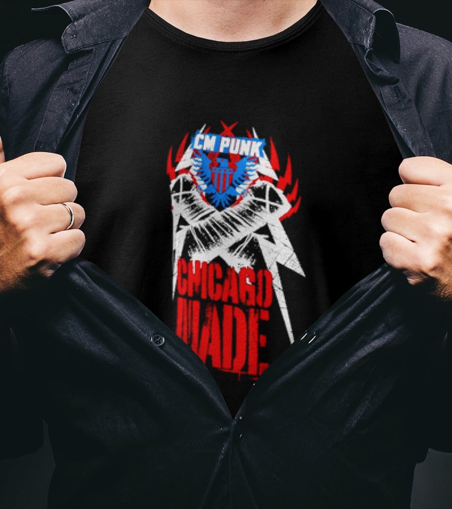 CM Punk Chicago Made WWE Wrestling Red And Blue Star T-Shirt