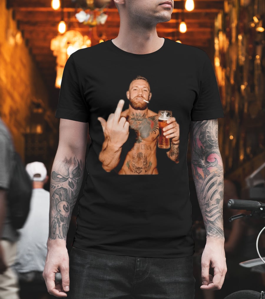 Conor McGregor UFC MMA The Notorious Middle Finger Tattoo Beer T-Shirt