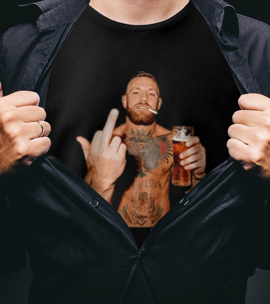 Conor McGregor UFC MMA The Notorious Middle Finger Tattoo Beer T-Shirt