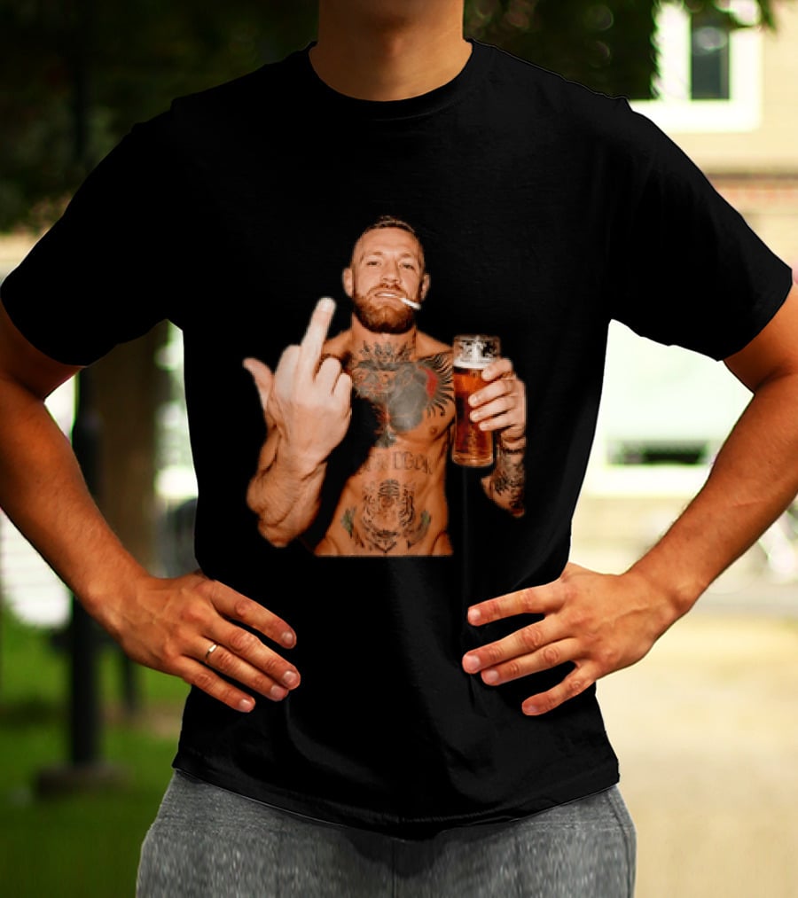 Conor McGregor UFC MMA The Notorious Middle Finger Tattoo Beer T-Shirt