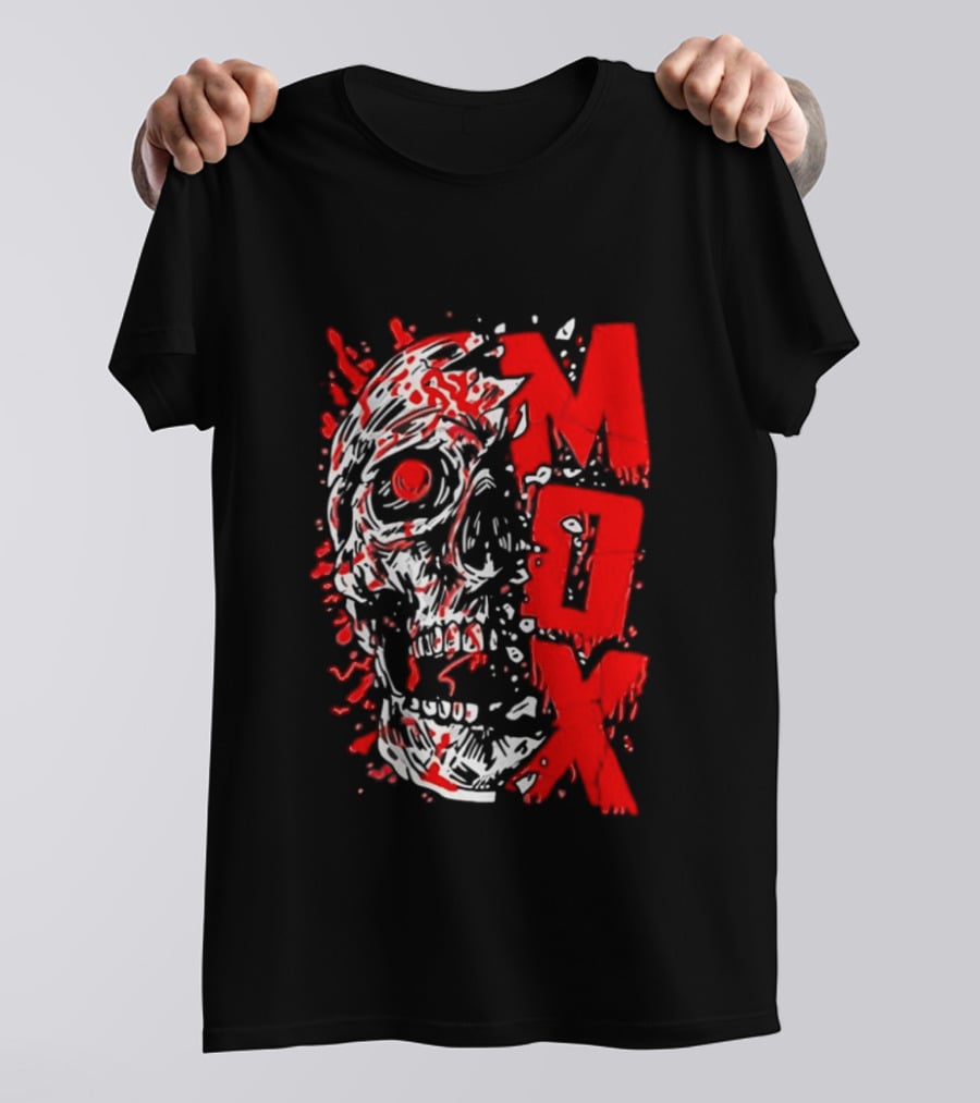Creepy Zombie Skull MOX Red Splatter T-Shirt