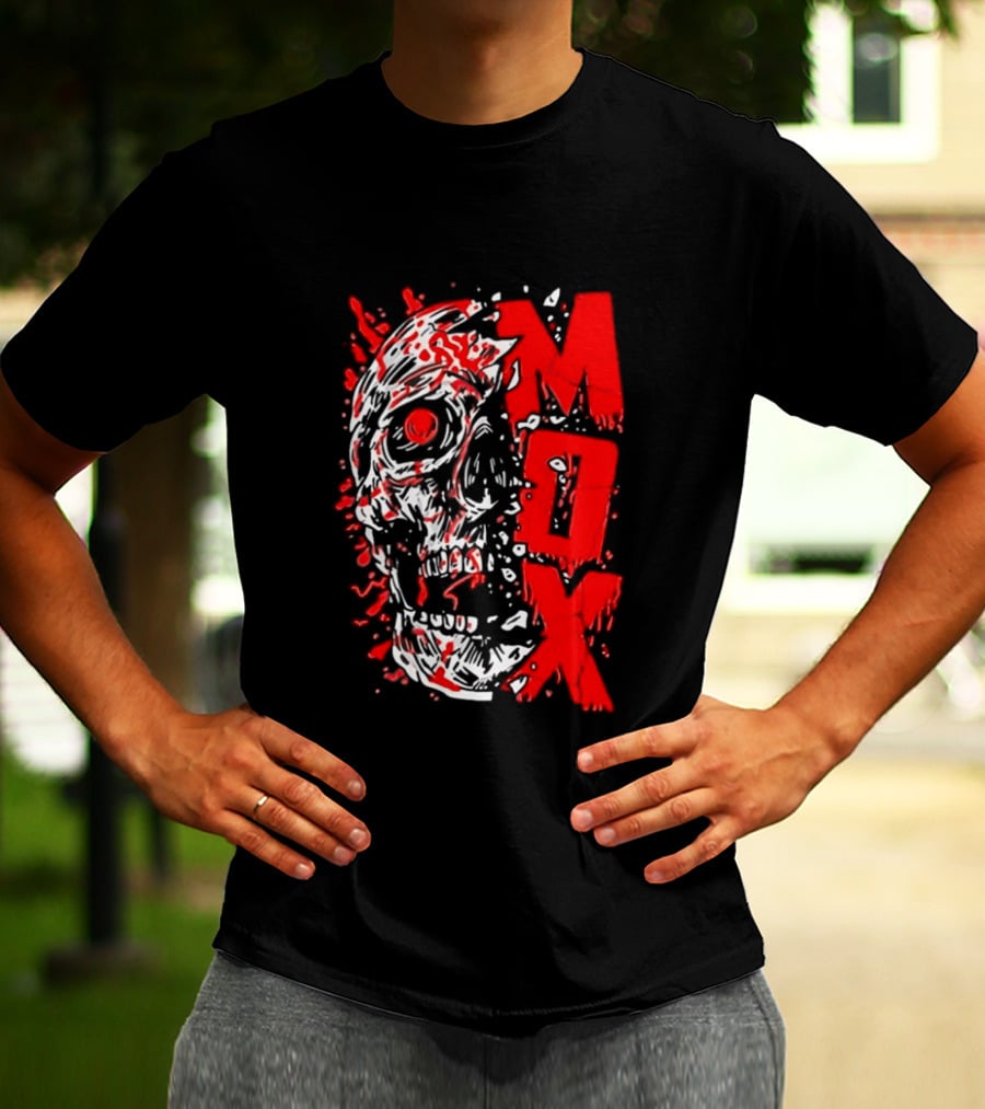 Creepy Zombie Skull MOX Red Splatter T-Shirt