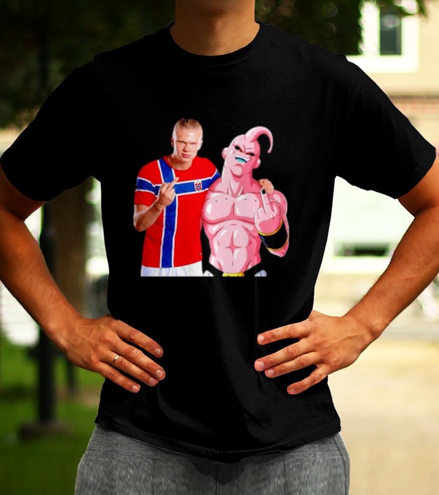 Erling Haaland Norway Majin Buu Middle Finger Cartoon Collaboration T-Shirt