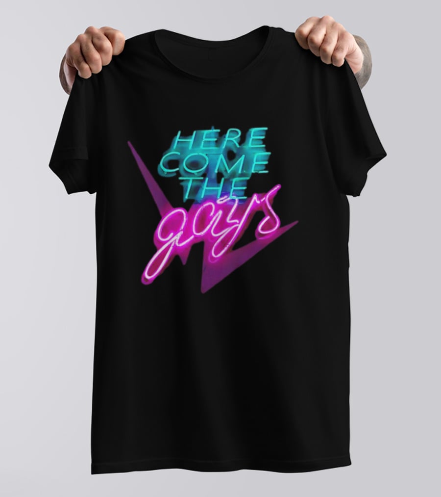 Here Come The Gays Neon Sign Vibrant LGBTQ+ Pride T-Shirt