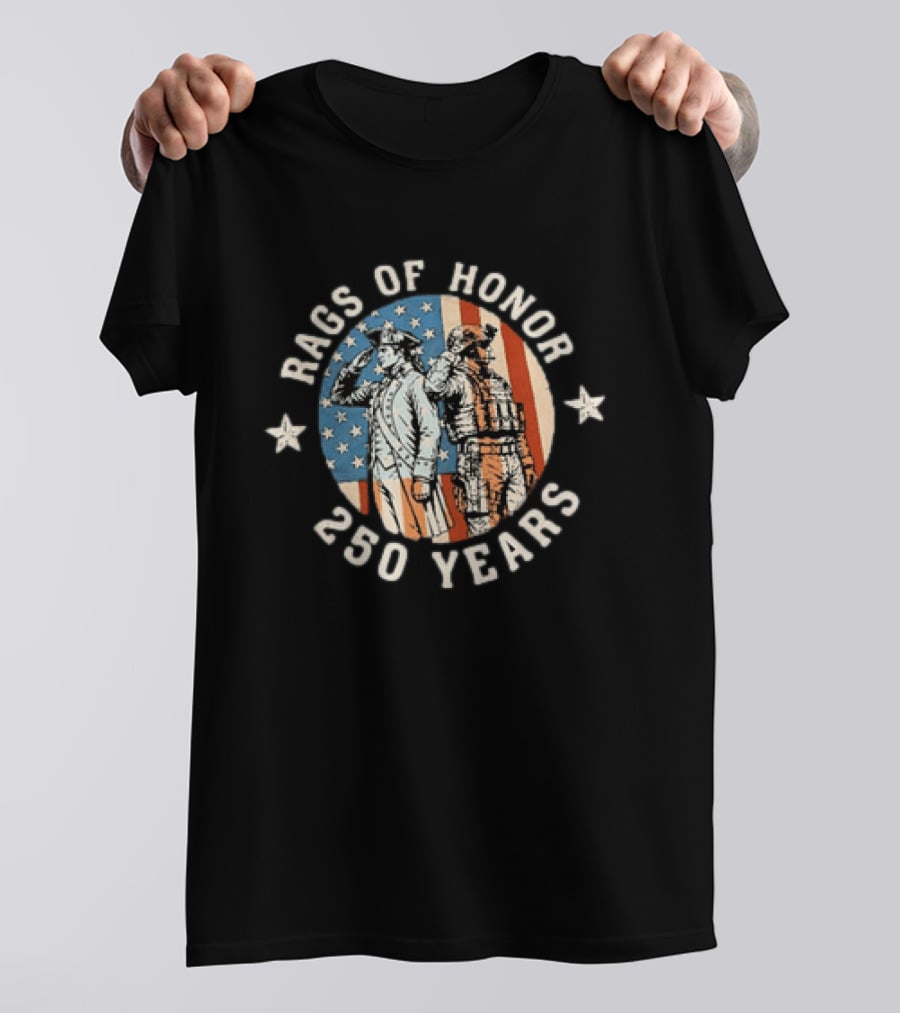 Rags Of Honor 250 Years Revolutionary War Patriot Distressed American Soldier Flag T-Shirt