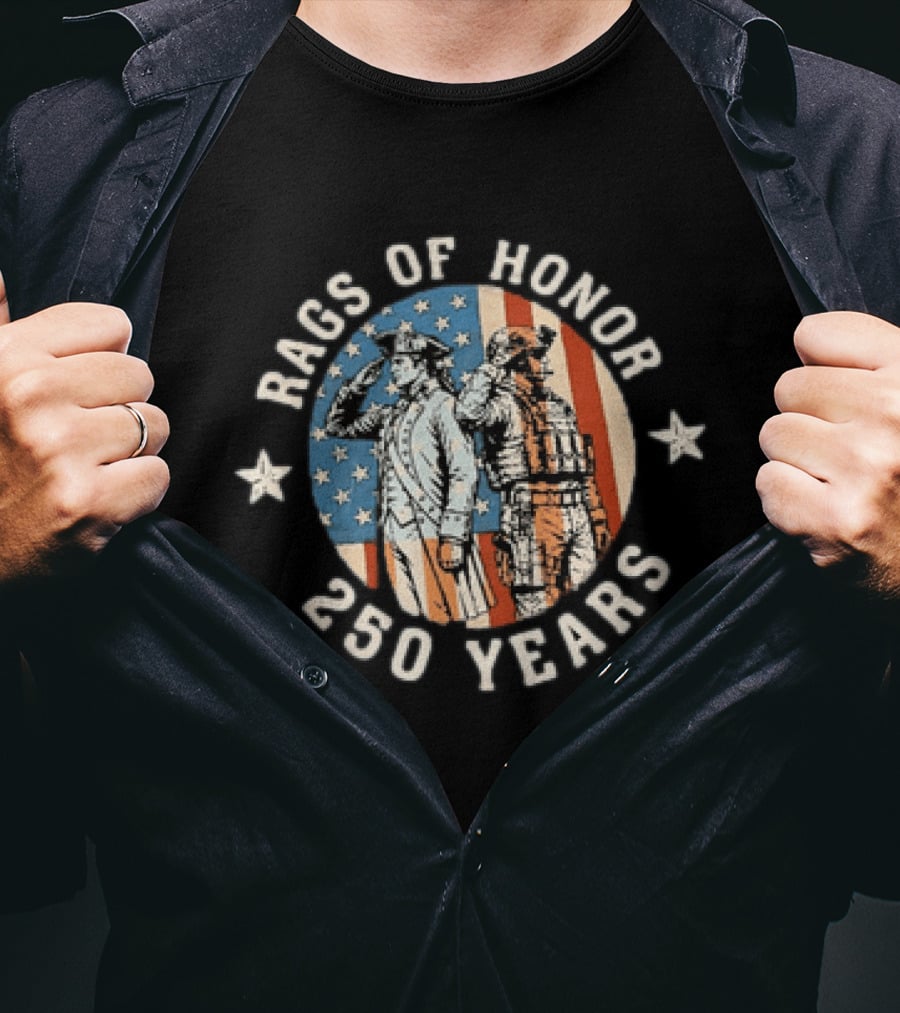 Rags Of Honor 250 Years Revolutionary War Patriot Distressed American Soldier Flag T-Shirt