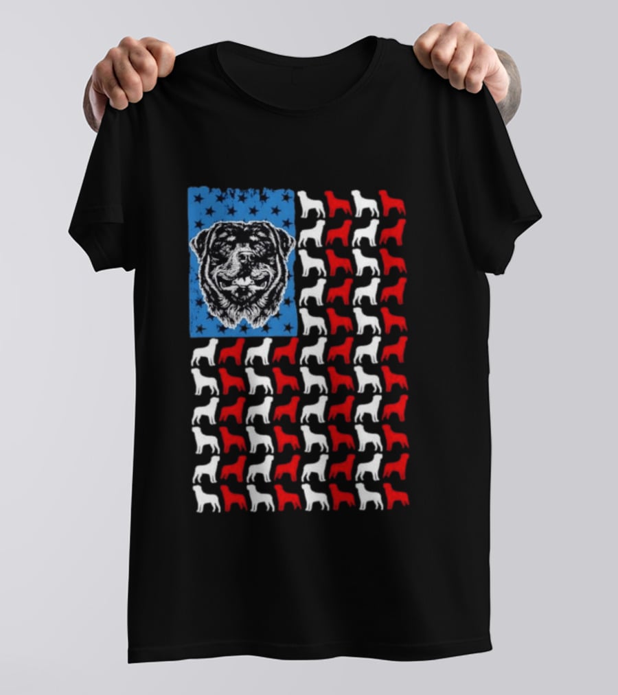 USA Flag Rottweiler Dog Stars Stripes Patriotic T-Shirt