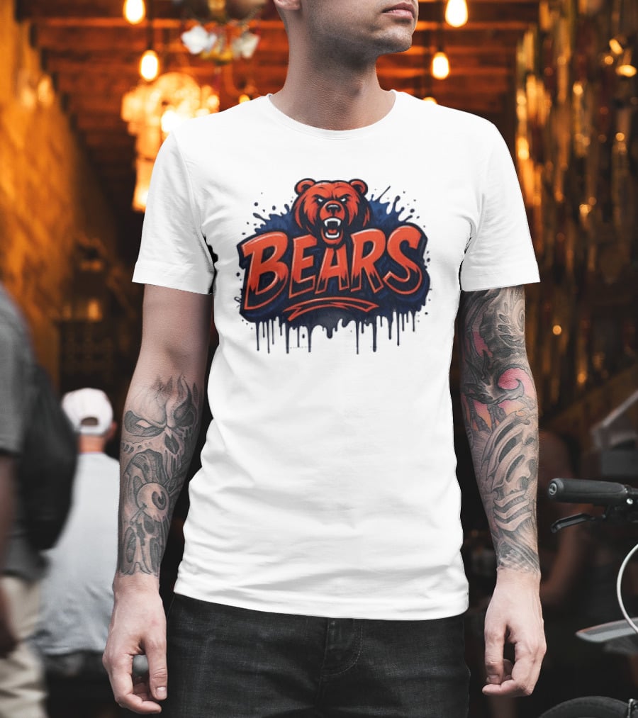 Chicago Bears Graffiti Style Vintage Bold Text Bear Head T-Shirt