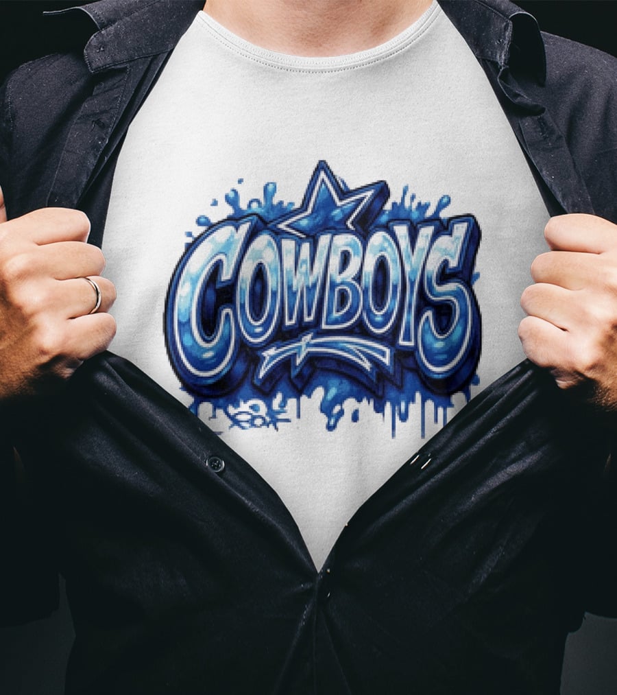 Dallas Cowboys Graffiti Style With Star And Blue Drips T-Shirt