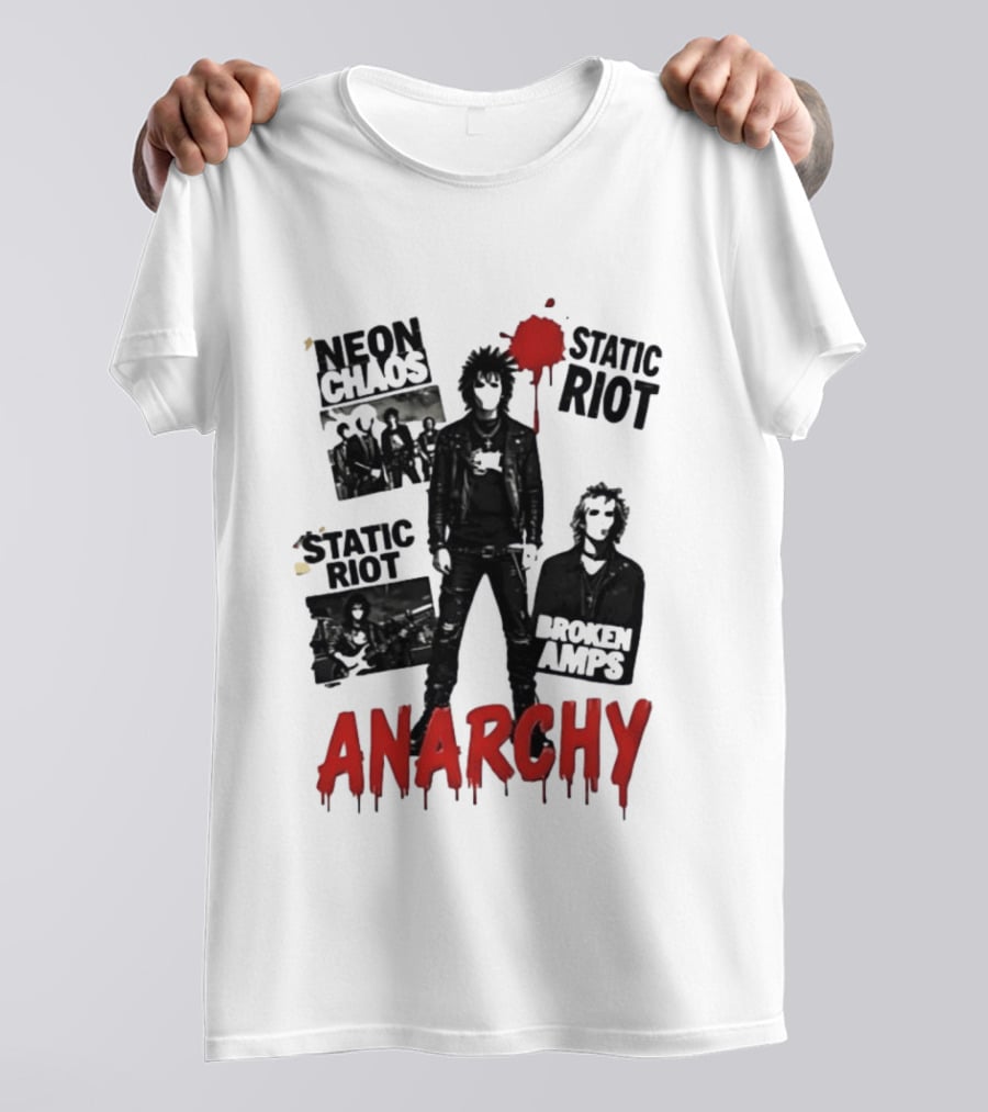 Neon Chaos Static Riot Broken Amps Anarchy Punk Rock Musician T-Shirt