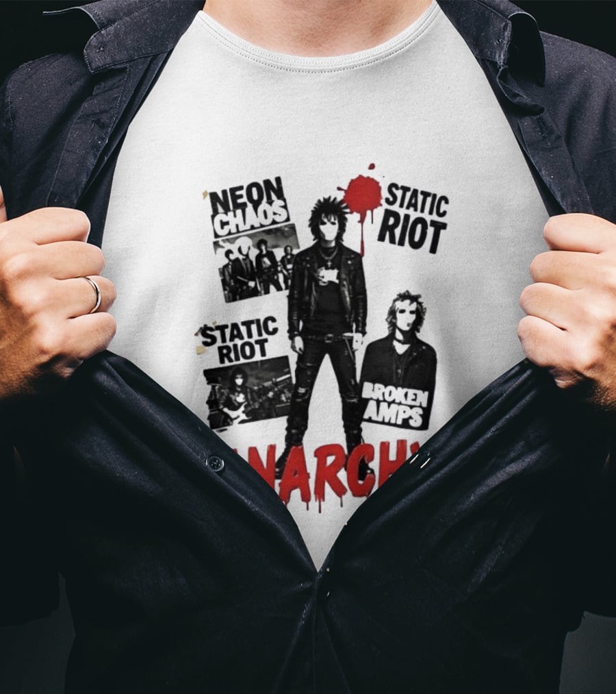 Neon Chaos Static Riot Broken Amps Anarchy Punk Rock Musician T-Shirt