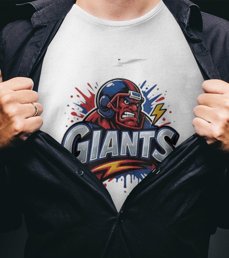 New York Giants Graffiti Style Football Helmet Lightning Bolt T-Shirt