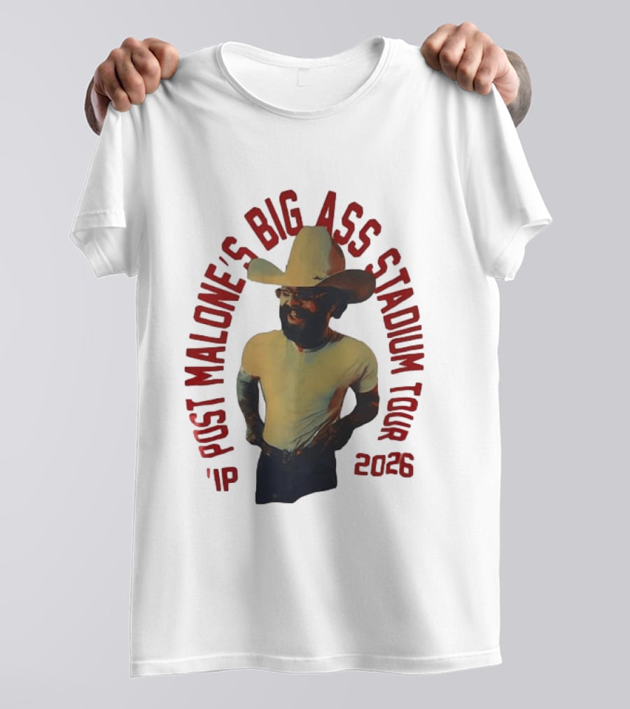 Post Malone Big Ass Stadium Tour 2026 Cowboy Hat And Beard T-Shirt