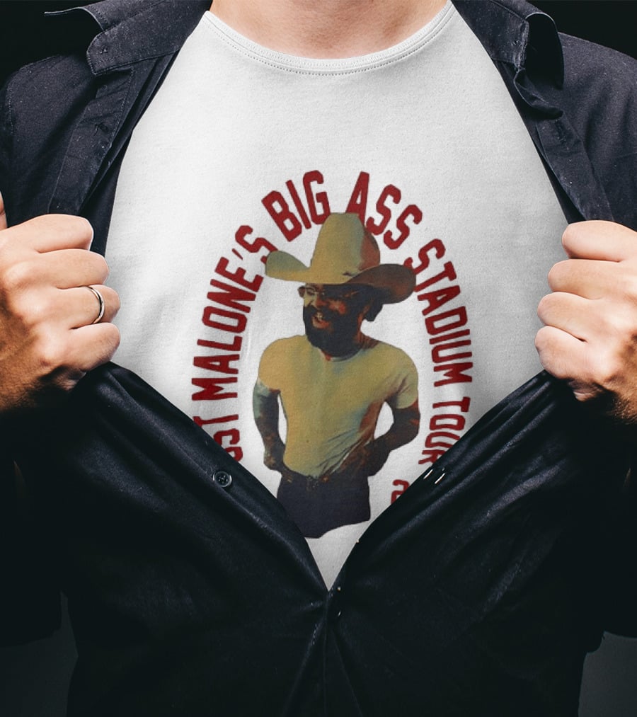 Post Malone Big Ass Stadium Tour 2026 Cowboy Hat And Beard T-Shirt
